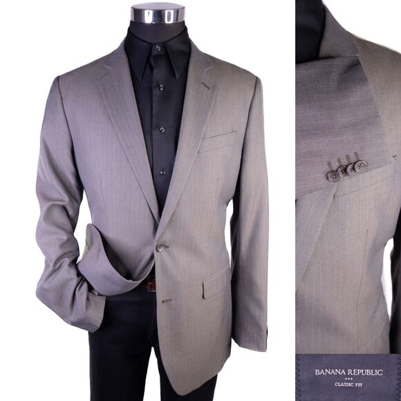 New Banana Republic Mens Blazer Sport Coat 2 Button Casual Jacket Size 42L Poly - Picture 1 of 15